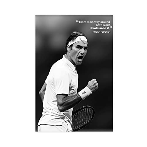 RIKCAT Roger Federer Hard Work Zitate Leinwand Poster Wandkunst Dekor Druck Bild Gemälde für Wohnzimmer Schlafzimmer Dekoration ungerahmt 60 x 90 cm von RIKCAT