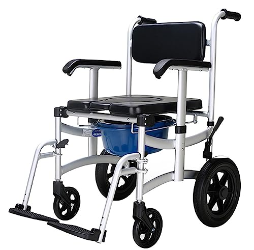 Toilettenstuhl mit Rollen, Toilettenrollstuhl mit gepolstertem Sitz, klappbarer Toilettenstuhl, Aluminium-Duschstuhl mit Rollen, maximale Tragfähigkeit 100 kg von RIKCAT