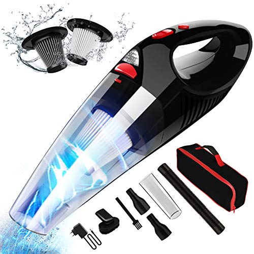 Handstaubsauger Kabellos Handstaubsauger Akku 8500Pa Mini Tragbarer Wiederaufladbarer Autostaubsauger mit LED Licht Nass & Trocken Handsauger mit Waschbar HEPA Filter für Haus Auto Küche Tierhaare von RIKIN