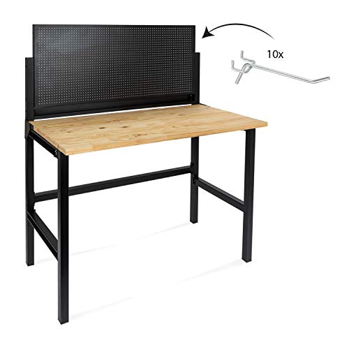 rikta Klappbare Werkbank | Klappbarer Werktisch | Freistehend | ca. 121,5 x 64,6 x 142,0 cm (BxTxH) | Belastbarkeit 150 kg | FSC Holz-Arbeitsplatte von RIKTA