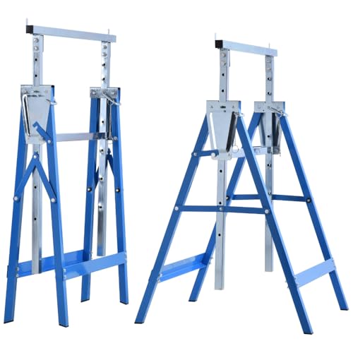 2 x Gerüstbock höhenverstellbar Unterstellbock Klappbock bis 200kg Stahl (Blau) von RILOOP