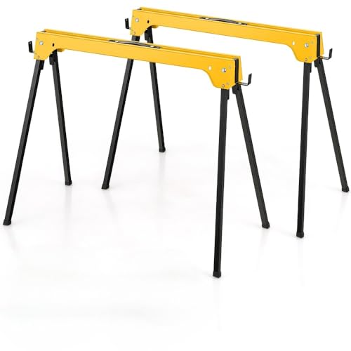 2er-Pack Gerüstbock, Klappbock bis 600 kg, Arbeitsböcke klappbar, Faltbarer Bock mit Griff, Stützbock Sägehilfe, Arbeitsbock Metall, Unterstellbock Sägeböcke, Sägepferd (Gelb) von RILOOP