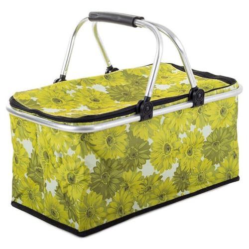 Alu Einkaufskorb Tasche Faltbar Picknickkorb Klappbar mit Deckel Kühlkorb Thermo (Grüne Blumen) von RILOOP