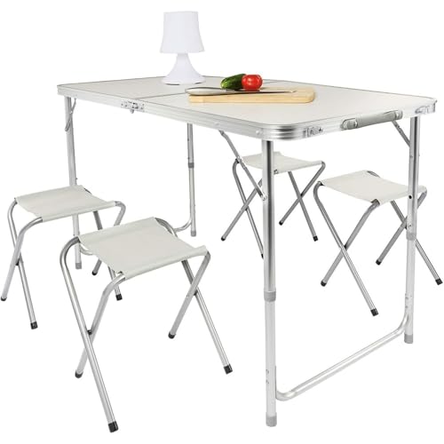 RILOOP Klapptisch Campingtisch klappbarer Gartentisch Falttisch Partytisch Markttisch (Komplett-Set inkl. 4 Klapphocker - Beige) von RILOOP