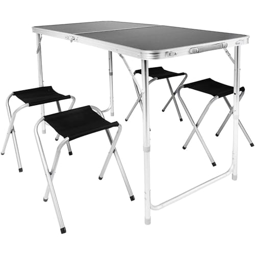 RILOOP Klapptisch Campingtisch klappbarer Gartentisch Falttisch Partytisch Markttisch (Komplett-Set inkl. 4 Klapphocker - Schwarz) von RILOOP