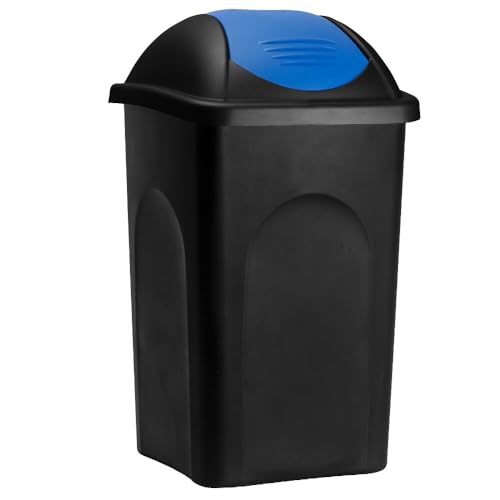RILOOP Mülleimer 60L Schwingdeckel Abfalleimer Abfallbehälter Müllbehälter (schwarz/blau) von RILOOP