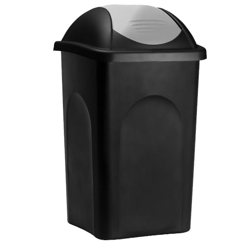RILOOP Mülleimer 60L Schwingdeckel Abfalleimer Abfallbehälter Müllbehälter (schwarz/silber) von RILOOP