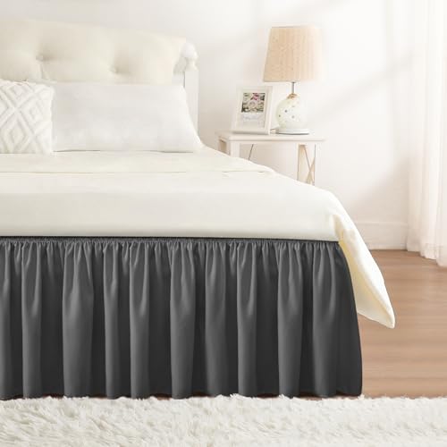 RIMELA Bettvolants Stoff Elastischer Bettrock Soft Brushed Polyester Dunkelgrau Betthusse(90 x 200 x 45cm) von RIMELA