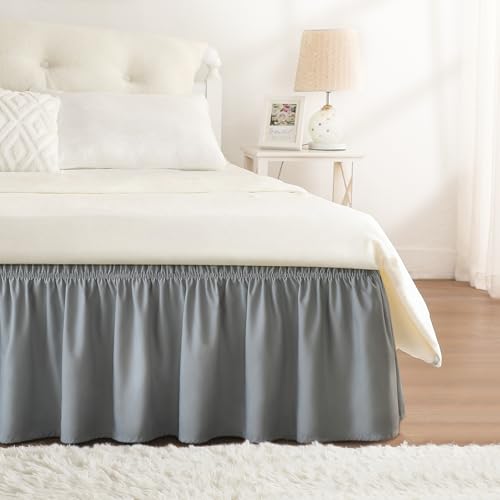 RIMELA Bettvolants Stoff Elastischer Bettrock Soft Brushed Polyester Hellgrau Betthusse(90 x 200 x 45cm) von RIMELA