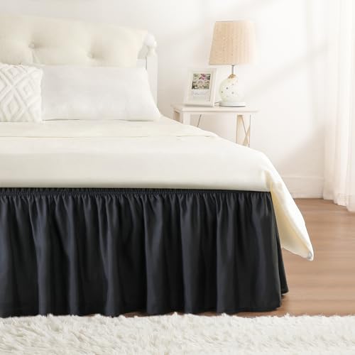 RIMELA Bettvolants Stoff Elastischer Bettrock Soft Brushed Polyester Schwarz Betthusse (140 x 200 x 45cm) von RIMELA
