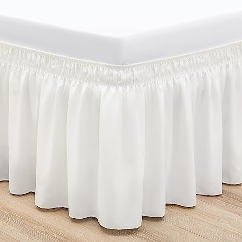 RIMELA Bettvolants Stoff Elastischer Bettrock Soft Brushed Polyester Warmes Weiß Betthusse(90 x 200 x 45cm) von RIMELA