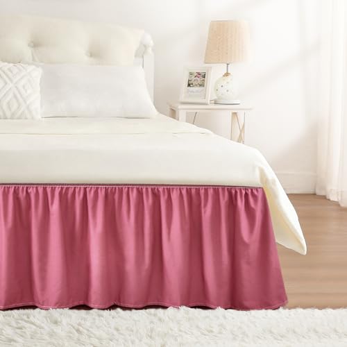 RIMELA Dusty Red Bettrock King Size 45,7 cm Fall,Wrap Around Elastic Bedskirt, Dust Ruffle for Adjustable Bed Base Machine Washable Easy to Install Bed Skirts von RIMELA