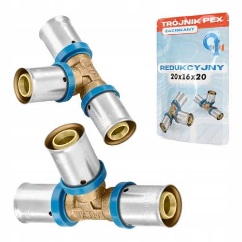 Rimex Pressfitting PEX T-Stück 20x16x20 mm, Reduzierstück Pressfitting, Trinkwasser & Heizung, U-Kontur, Messing, Edelstahlhülse, 1 Stück von RIMEX SKLEP INSTALATORA