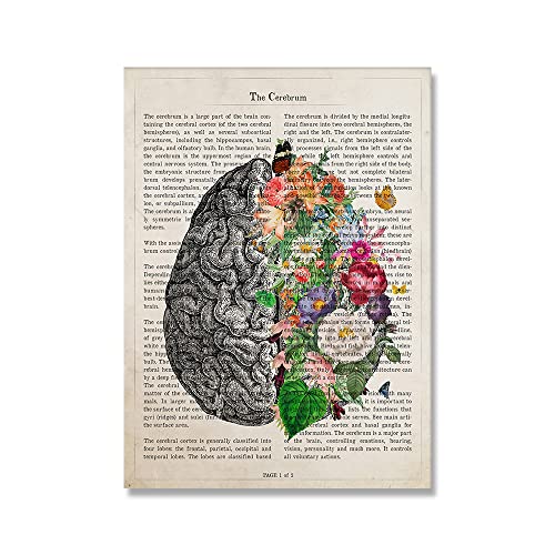 Gehirn-Kunst-Blumen-Anatomie-Druck, Psychologie, Neurologe, Arzt, Geschenke, medizinisches Poster, Wandkunst, Leinwand, Gemälde, Klinik, Heimdekoration ( Color : Picture 1 , Size : 20x25cm No Frame ) von RIMURA