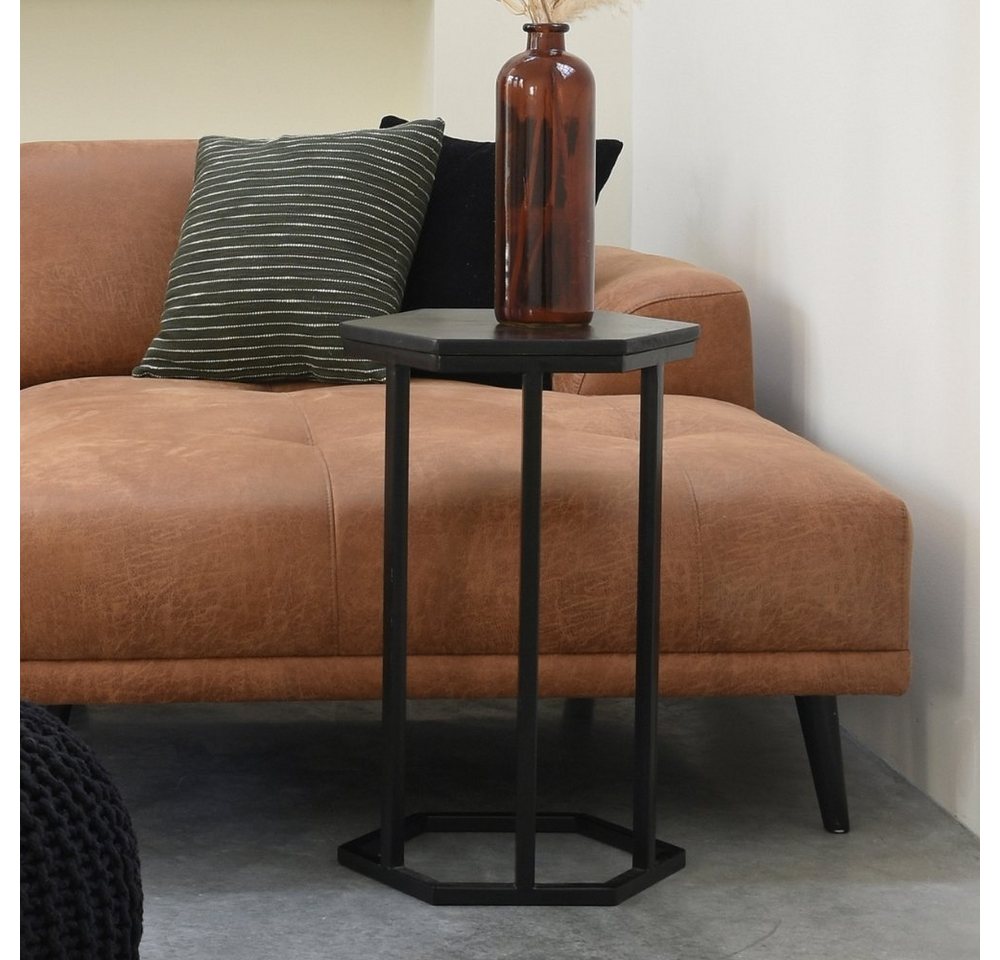 RINGO-Living Beistelltisch Beistelltisch Leilai in Schwarz aus Mangoholz 620x400x400mm, Möbel von RINGO-Living