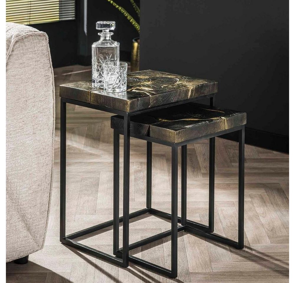 RINGO-Living Beistelltisch Beistelltisch Wido in Gold und Schwarz aus Teakholz 2er-Set 560x470x34, Möbel von RINGO-Living