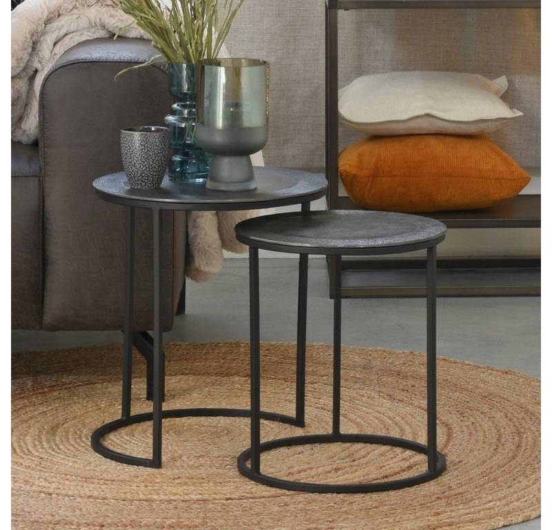 RINGO-Living Beistelltisch Couchtisch Mele in Altsilber aus Metall 2er-Set 450x400mm, Möbel von RINGO-Living