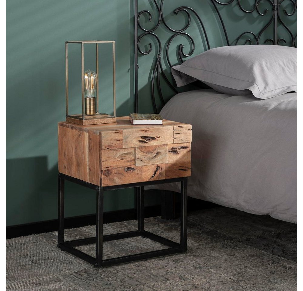 RINGO-Living Beistelltisch Massivholz Nachttisch Meilani mit Schublade in Natur-hell und Schwarz-, Möbel von RINGO-Living