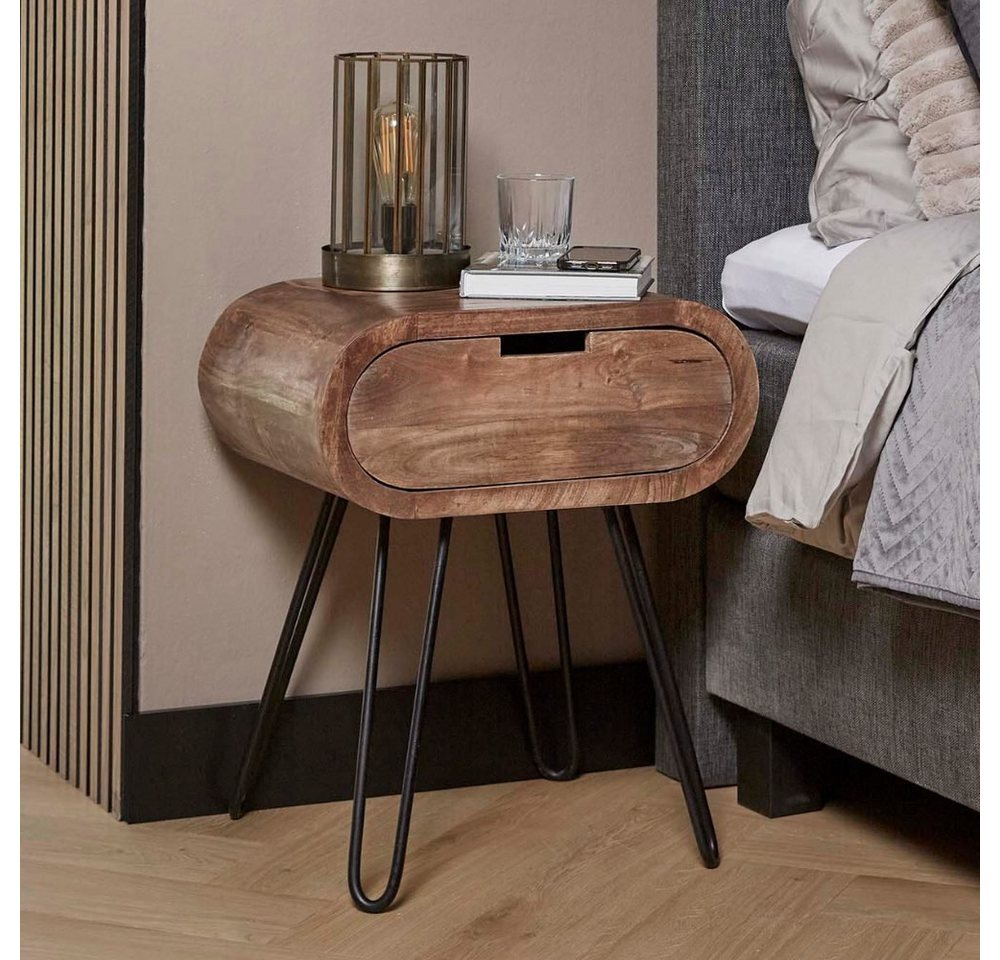 RINGO-Living Beistelltisch Massivholz Nachttisch Sanoe mit Schubladen in Natur-dunkel und Schwarz, Möbel von RINGO-Living