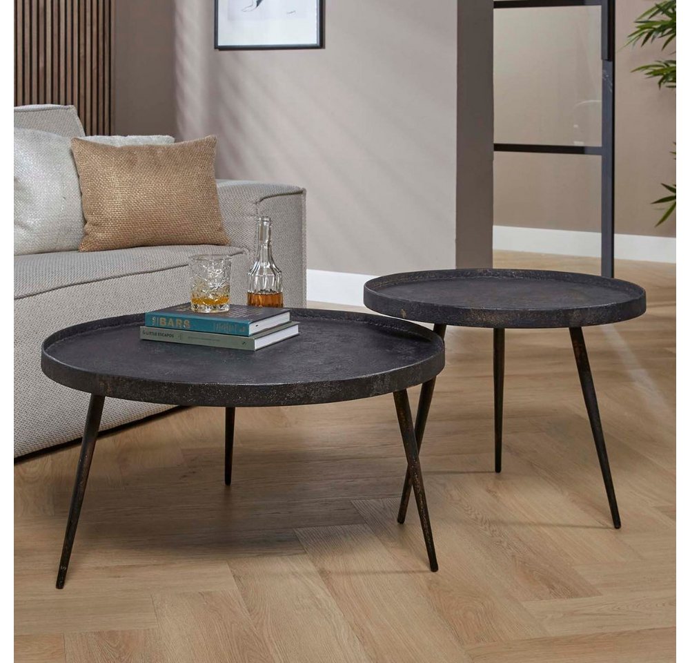 RINGO-Living Beistelltisch Massivholz Couchtisch Amba in Schwarz und Bronze 2er Set rund, Möbel von RINGO-Living