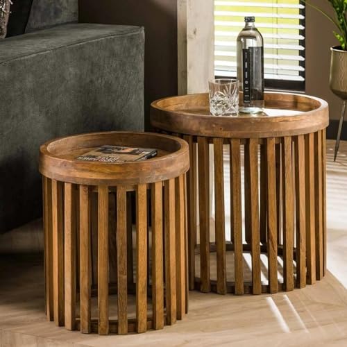 RINGO-Living Couch Beistelltisch 2er Set Boni aus Mangoholz, moderner Beistelltisch Sofa, Beistelltisch Bett mit dunkler Naturholz Tischplatte Massivholz, Natur Laptop Couchtisch Echtholz Wohnzimmer von RINGO-Living