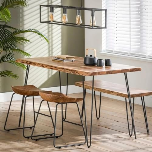 RINGO-Living Deko Esszimmertisch aus Akazie, Wohnzimmer Bartheke, Massivholztisch, Bar Tresen Echtholz, Esstisch Massivholz Industrial Style, Bartisch Braun & Silber, Esszimmer Tisch Holz & Metall von RINGO-Living