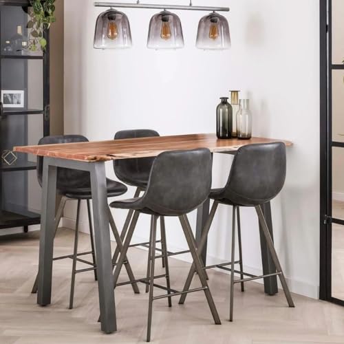 RINGO-Living Deko Esszimmertisch aus Akazie, Wohnzimmer Bartheke, Massivholztisch, Bar Tresen Möbel, Esstisch Massivholz Industrial Style, Bartisch Braun & Silber, Esszimmer Tisch Holz & Metall von RINGO-Living