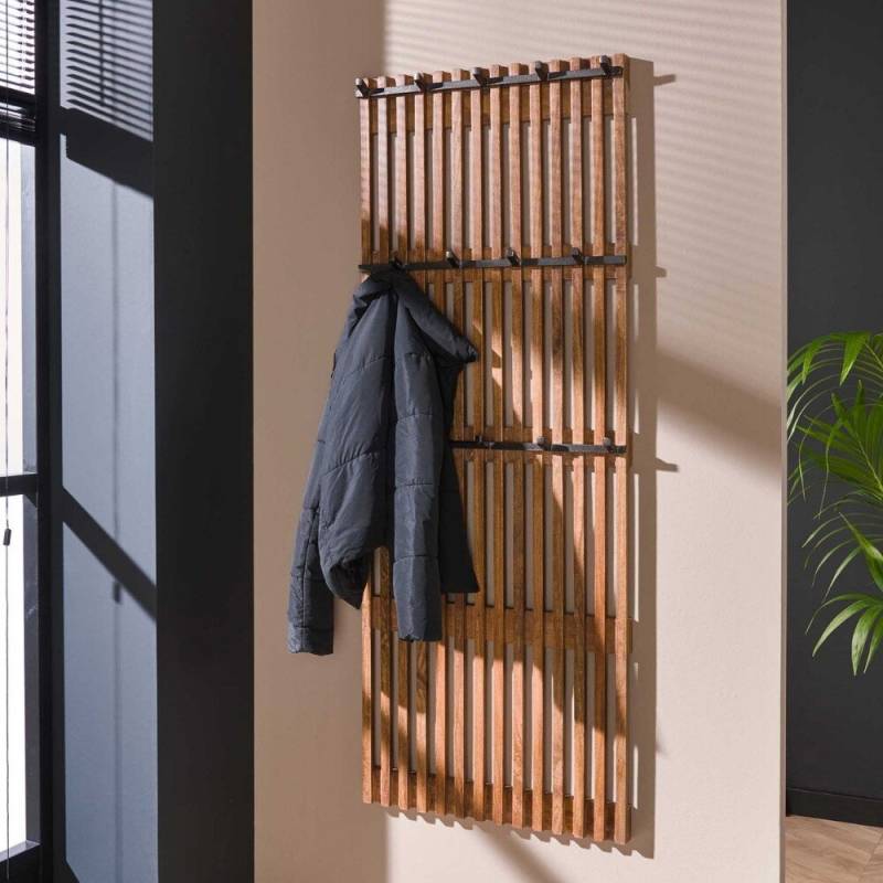 RINGO-Living Garderobe Hektor mit 14 Haken in Natur-dunkel aus Mangoholz 1610x600x100 von RINGO-Living