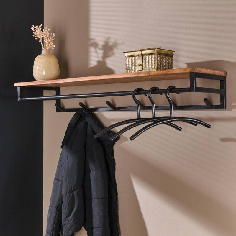 RINGO-Living Garderobe Ike mit 6 Haken in Natur-dunkel aus Akazienholz 170x1000x350 von RINGO-Living