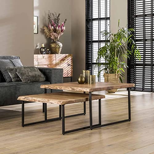 RINGO-Living Massivholz Couchtisch Industrial Style Keala 2er Set, Natur Wohnzimmertisch Deko Modern, Industrie Deko Couchtisch Holz & Metall, Holztisch Wohnzimmer, Wohnzimmer Set Möbel Couchtisch von RINGO-Living