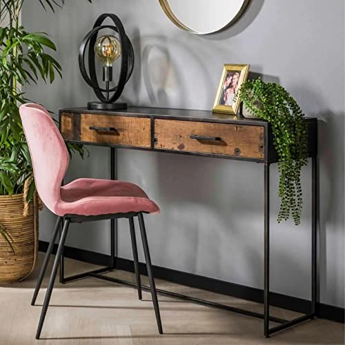 RINGO-Living Massivholz Konsolentisch mit Schubladen, Hochtisch Büro, Konsolentisch Holz für Wohnzimmer & Schlafzimmer, Sideboard Holz Massiv, Schminktisch schmal, Vintage Konsolentisch Industrial von RINGO-Living