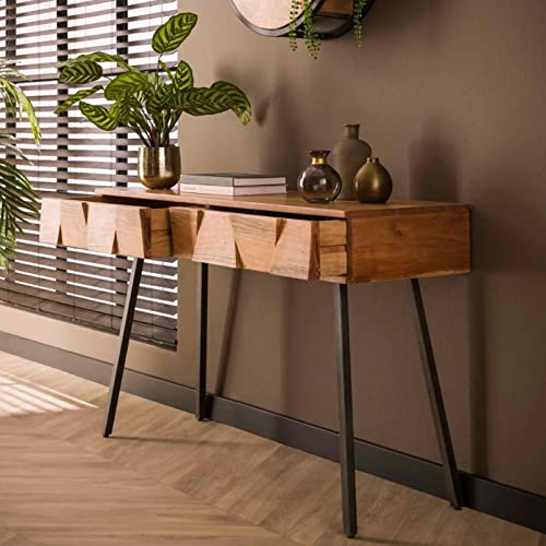 RINGO-Living Massivholz Konsolentisch mit Zwei Schubladen, Designer Konsolentisch Holz für Wohnzimmer, Sideboard Holz Massiv Retro, Hochtisch Büro, Schminktisch schmal, Retro Konsolentisch Industrial von RINGO-Living