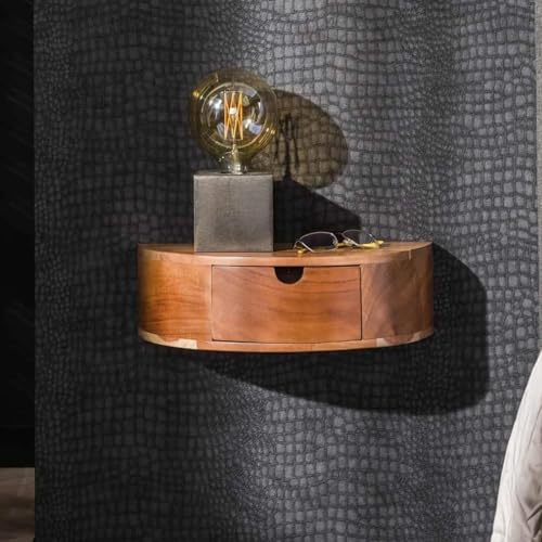 RINGO-Living Massivholz Nachttisch Mit Ablage & Schublade Halbrund, Schwebend Stauraum Industrial Style, Nachtschrank Holz Echtholz Mini von RINGO-Living