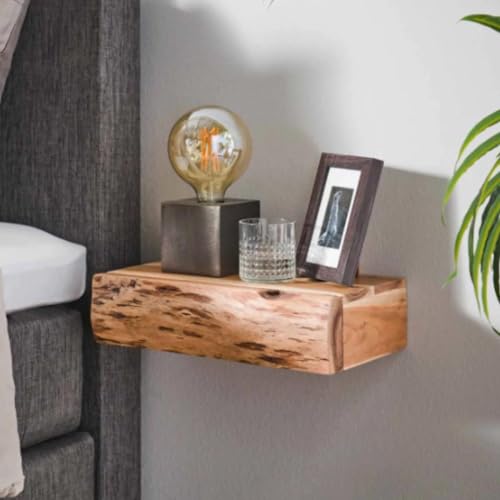 RINGO-Living Massivholz Nachttisch mit Ablage & Schublade 400mm, Schwebend Stauraum Nachttisch Industrial Style, Nachtschrank, Kleiner Nachttisch Industrie Style, Nachttisch Holz Echtholz Mini von RINGO-Living