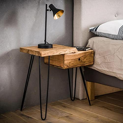 RINGO-Living Massivholz Nachttisch mit Schublade Aluna, Stauraum Nachttisch Industrial Style, stylischer Beistelltisch mit Ablage, Nachttisch Industrie Style, Nachttisch Holz, Nachttisch Braun von RINGO-Living