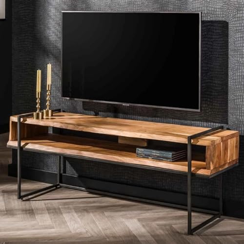 RINGO-Living Massivholz Sideboard TV Lowboard Maureen Akazie Schwarz, Sideboard Industrial Style TV Board, Konsolentisch Metall, Sideboard Holz massiv, TV Schrank, Fernsehschrank Wohnzimmer, Kommode von RINGO-Living