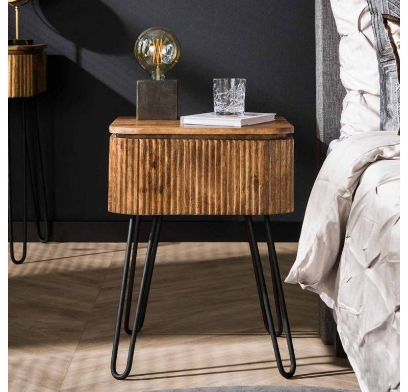 RINGO-Living Nachttisch Nachttisch Fedja mit Schublade in Natur-dunkel aus Mangoholz 600x450x4, Möbel von RINGO-Living