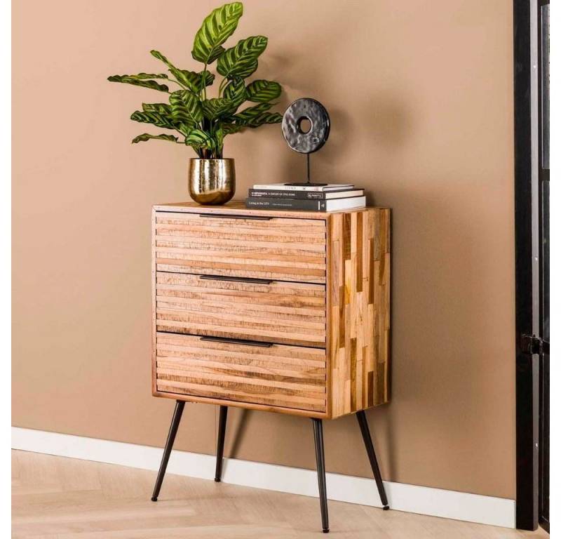 RINGO-Living Sideboard Massivholz Kommode Vaiana mit 3 Schubladen in Natur-dunkel und Schwarz, Möbel von RINGO-Living