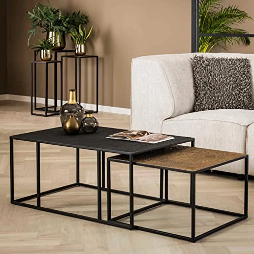 RINGO-Living Sofa Couchtisch Industrial Style Malio 2er Set Beistelltische Metall, eckiger Couch Tisch Schwarz-& Bronze-Matt, moderner Metall Couchtisch Eckig Wohnzimmertisch Set, Satztisch 2er Set von RINGO-Living