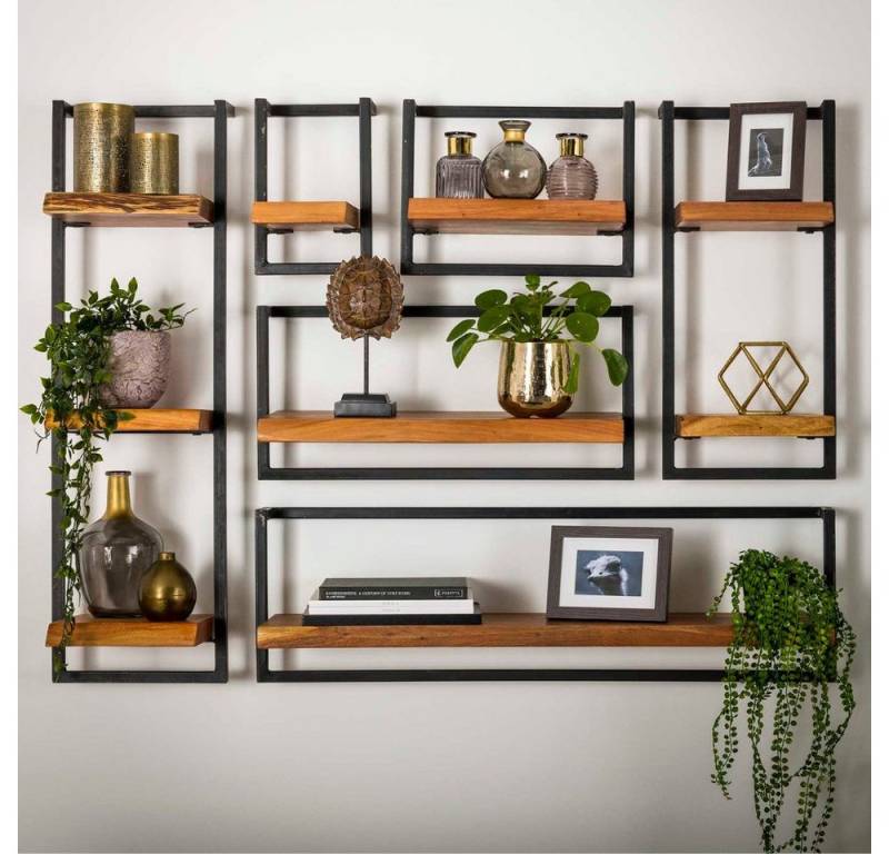 RINGO-Living Wandregal RINGO-Living Massivholz Regal Alani in Natur-hell und Schwarz-matt von RINGO-Living