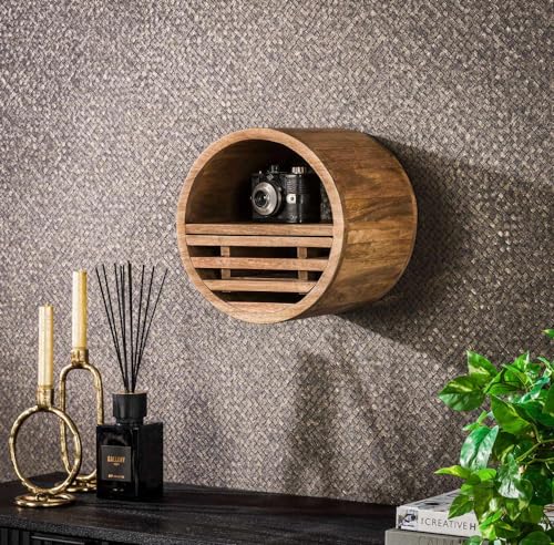 RINGO-Living Wandregal aus Massivholz - Vintage Holzregal rund zum einhängen - Runder Schrank für Deko Wanddeko Regal - Hängeregal Kinder aus Massiv Holz - Schweberegal rund Aesthetic Möbel 30 cm von RINGO-Living
