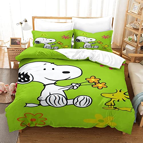 Snoopy Bettbezug-Set für Mädchen und Kinder, Bettbezug für Erwachsene, Feder-3D-Bettwäsche, Tagesdecke mit Bettdecke, weiches Mikrofaser-Bettset für Einzelbett (135 x 200 cm), Cartoon von RINISA