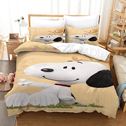 Snoopy Bettbezug für Einzelbett, Mikrofaser-Bettwäsche-Set, 3D-Druck, Bettbezug und Kissenbezug, mit Reißverschluss, weicher Winter-Bettbezug für Einzelbett (135 x 200 cm) von RINISA