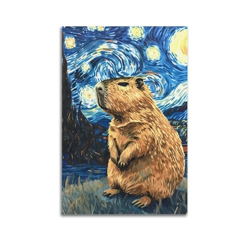 RIOEPURRT Capybara Sternennacht-Poster, dekoratives Gemälde, Leinwand, Wandposter und Kunstdruck, moderne Familienschlafzimmer-Dekoration, Poster, 40 x 60 cm von RIOEPURRT