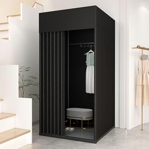 RIOLE Umkleidekabine Freistehend, Quadratische Tragbarer Umkleideraum,Bodenstehende Bekleidungsgeschäft Sichtschutz Vorhänge Für Büro Ankleidezimmer, Einkaufszentrum(Black) von RIOLE