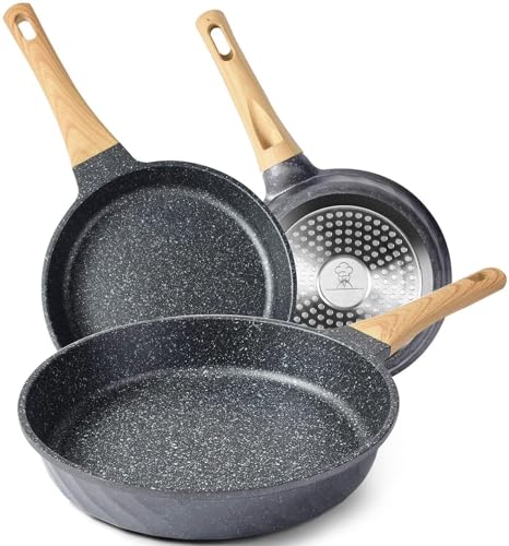 RIOVARM Antihaftbeschichtung Bratpfannen Set Induktion Pfannenset mit hitzebeständigem Griff Granit Omelett Pfanne ohne PFOA Marmor Kochgeschirr-Set Geeignet für verschiedene Herdarten 20cm 24cm 28cm von RIOVARM