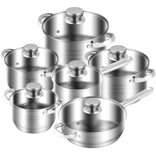 RIOVARM Edelstähle Töpfe und Pfannen Set mit Deckeln, Induktion Antihaft Kochgeschirr-Set ohne PFOA, Küche Essentials Set, Geeignet für Backöfen Bratpfanne Kochtopf Sauteuse Soßenpfanne Casserole von RIOVARM
