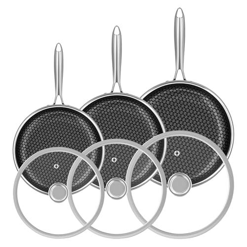 RIOVARM Edelstahl Pfannenset Induktion Antihaft Bratpfannen Set mit Deckeln 20cm 26cm 30cm Wok Pfanne mit Edelstahlgriff Brat- & Universalpfannen für alle Herdarten Spülmaschinenfest Backofenfest von RIOVARM