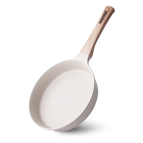 RIOVARM Induktion Antihaft Bratpfanne, 24cm Granit Pfanne, Eierpfannen ohne PFOA, Omelett-Pfanne mit Woodgrain-Bakelit-Griff, Beige Brat- & Universalpfannen für alle Herdarten, Kochgeschirr, 9.5 inch von RIOVARM