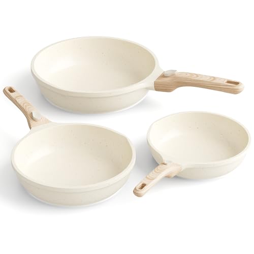 RIOVARM Induktion Bratpfannen Set mit abnehmbaren Griffen, Antihaft Pfannenset 20 cm 24 cm 28 cm, Granit Omelett Pfanne ohne PFOA, Kochgeschirr-Set für alle Herdarten, Spülmaschinen- und ofenfest von RIOVARM